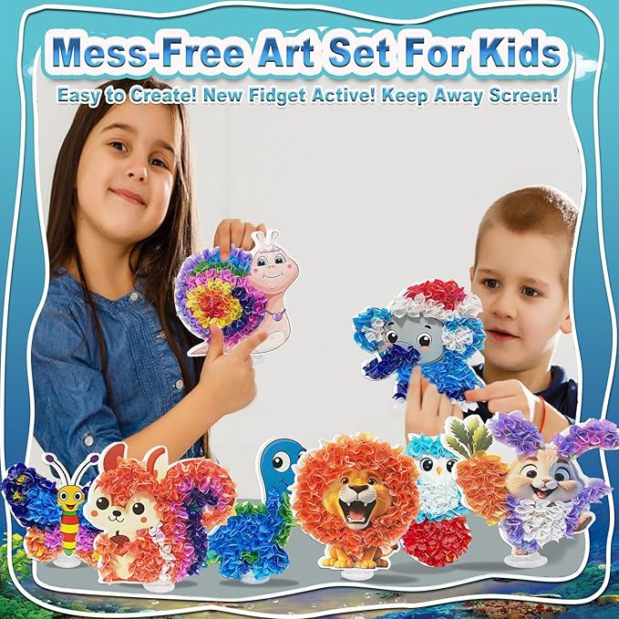 JRD&BS WINL Poke A Dot Art Kit - Magical Animals Theme (Lion, Butterfly, Rabbit) | No-Mess DIY Craft for Kids Ages 4-9 | Wooden Sewing Activity for Girls & Boys | Creative Gift for Birthday & Holidays