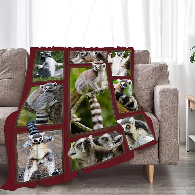 Lemur Blanket Fleece Soft Warm Plush Lemur Blanket Lightweight Plush Fuzzy Cozy Wild Animal Blankets for Lover Kids Adult Suitable for Couch Sofa Bed 80"X60"