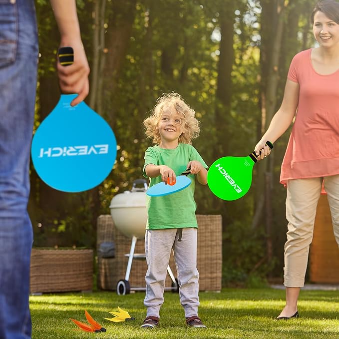 EVERICH Toss and Catch Ball Game Set & Paddle Ball Set, 4 Paddles 4 Balls 4 Birdies for Kids Teens Adults, Outdoor Indoor Beach Yard Pool Toy Games for Family Fun, All-Season Play Birthday Easter Gift