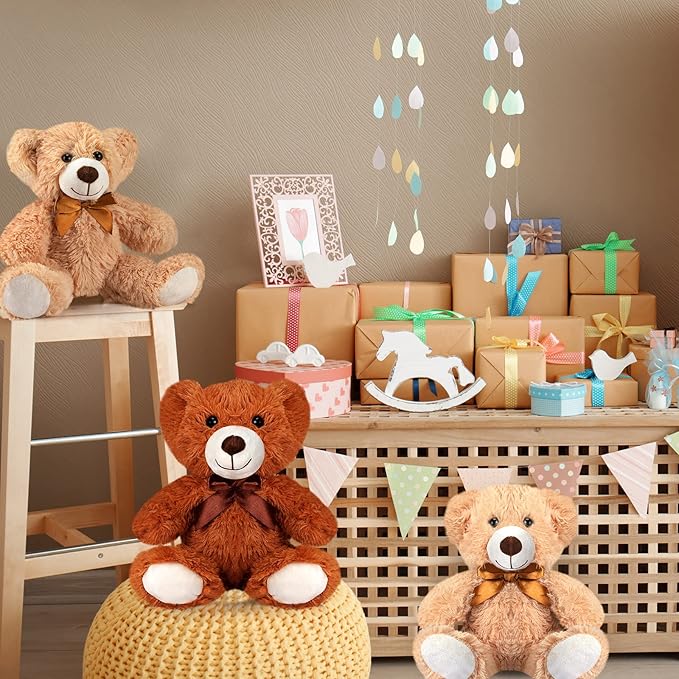 HyDren 9 Pcs 14 Inch Stuffed Animals Bears Bulk Soft Animal Plush Toys Bears Cute Dolls Gift for Valentine Wedding Mom Christmas Baby Shower Birthday Gift Home Decor(Dark Brown, Light Brown)