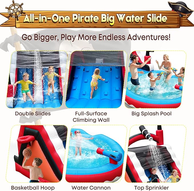 23ft(L) Commercial Water Slide for Adults Kids with 950W Blower, Heavy Duty PVC Large Water Slides Bounce House for Outdoor Summer Fun, Inflatable Backyard Water Park Great for Party, Wet Dry Use