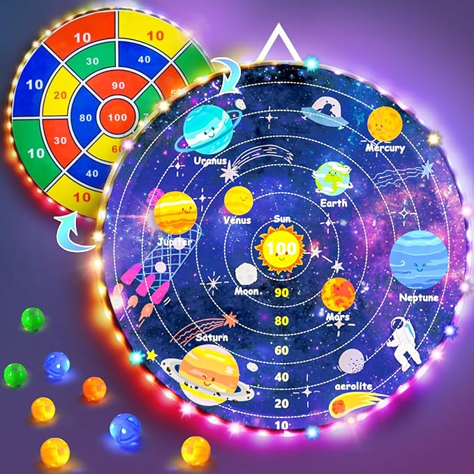 2 in 1 29" Large LED Dart Board for Kids 8-12 Games with LED Sticky Balls, Indoor & Outdoor Games for Kids 8-12, Board Games for Kids