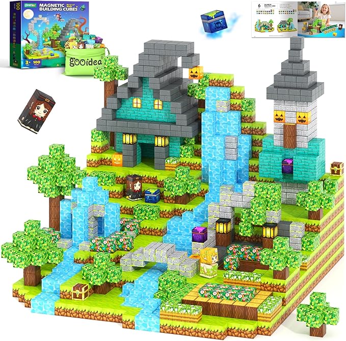 Magnetic Blocks - 150 Building Blocks Mine Magnets Building Craft Autistic Kids Friendly Sensory Toys STEM Creative Toy Game for Kids Age 3-5 4-6 5-7 8-12 - Magical Enchanted Playset