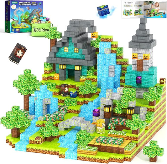 Magnetic Blocks - 150 Building Blocks Mine Magnets Building Craft Autistic Kids Friendly Sensory Toys STEM Creative Toy Game for Kids Age 3-5 4-6 5-7 8-12 - Magical Enchanted Playset