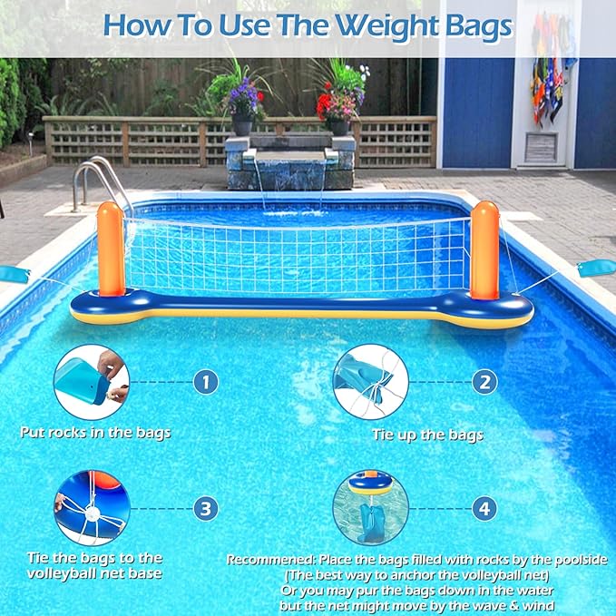 Jasonwell Pool Toys Games Set - 3 in 1 Pool Volleyball Net Basketball Hoop Ring Toss Game Inflatable Floats Water Floating Volleyball Swimming Pools Party Game Accessories Toy Gift Kids Teens Adults