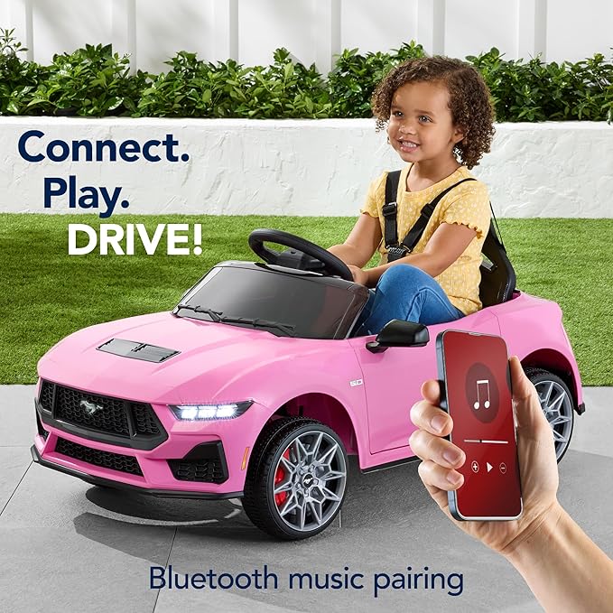Best Choice Products Kids 12V Electric Ride On Car Officially Licensed Ford Mustang w/Parent Control, LED Lights, 2 Speeds, Bluetooth - Pink