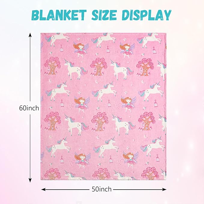 Glow in The Dark Unicorn Blanket,Unicorn Gifts Toys for Girls,Birthday Presents Decor for Kids Age 3-14 Year Old Daughter Teen Child Toddler Soft Luminous Christmas Bedroom Blanket (50"x60")