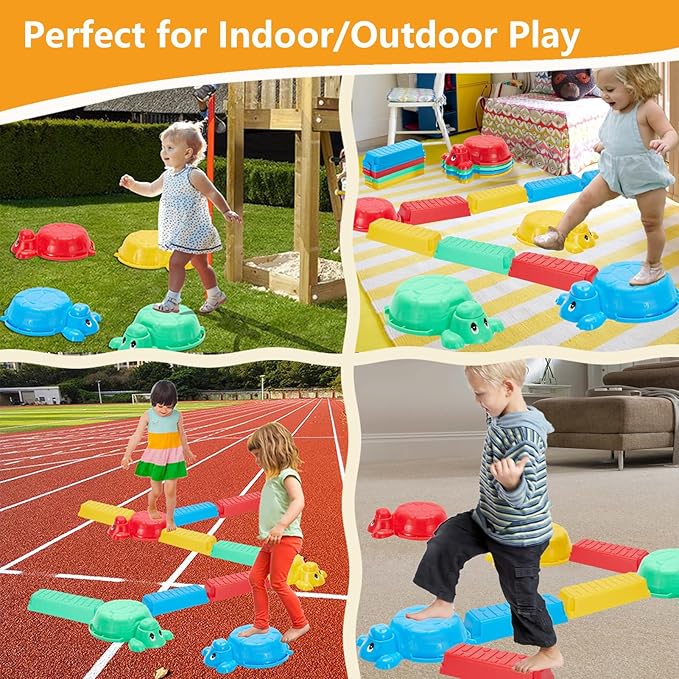 Balance Beams Stepping Stones For Kids - 12 Piece Turtle Jumping Stepping Stones Balance Beams, Toddler Indoor or Outdoor Play Obstacle Course, Sensory Play for Active Kids Ages 2 3 4 5 6 Year Old