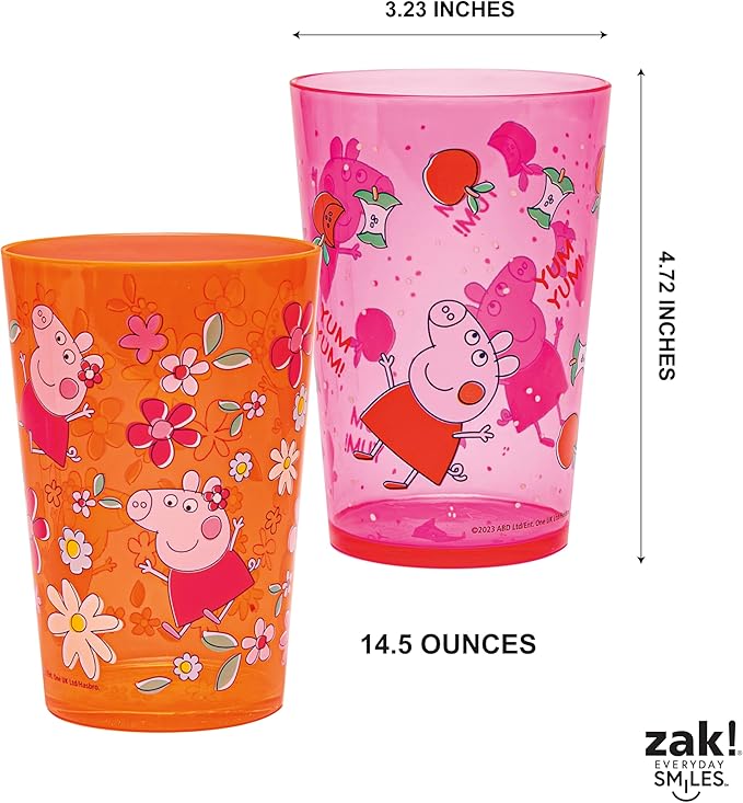 Zak Designs Peppa Pig Nesting Tumbler Set for At Home, 14.5oz Non-BPA Plastic Cups, 4-Pack (Peppa Pig and Friends)