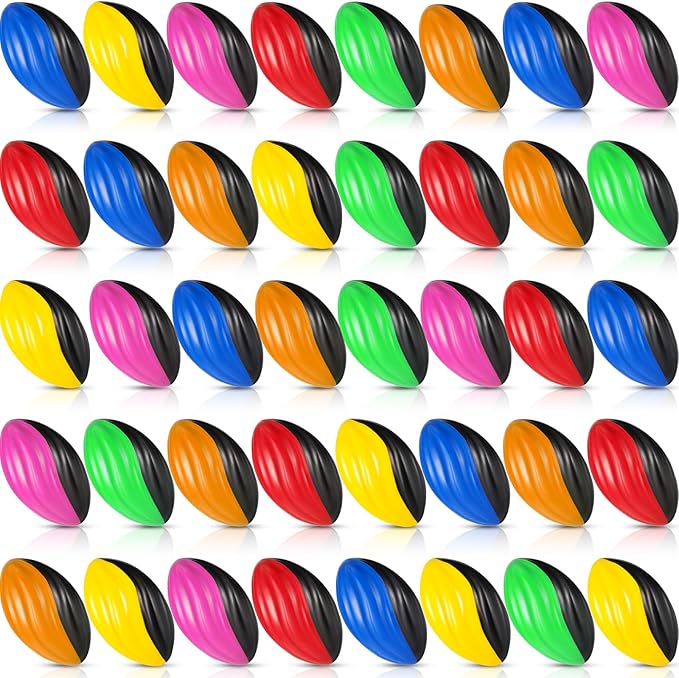 Woanger 40 Pcs Mini Foam Football Two Tone Spiral Squeeze Balls Bulk 5 Inch Soft Small Waterproof Sports Football for Kids Colorful Ball Toys for Indoor Outdoor Game Birthday Party Favor(Multicolor)