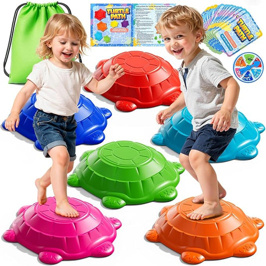 6 PCS Turtles Stepping Stones for Kids Aged 3 4 5 6 7 8, Sensory Non-Slip Stackable Toys for Toddlers 3-5, Outdoor Indoor Balancing Coordination, Obstacle Boys Toys, Birthday Gifts for 3-8