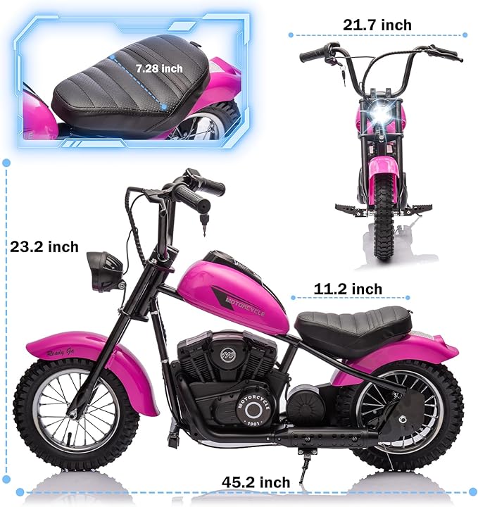 24V Kids Electric Motorcycle, 250W Electric Dirt Bike for Kids, Ride on Motorcycle Speed up to 14MPH, Retro Motocross with LED Lights, Pink