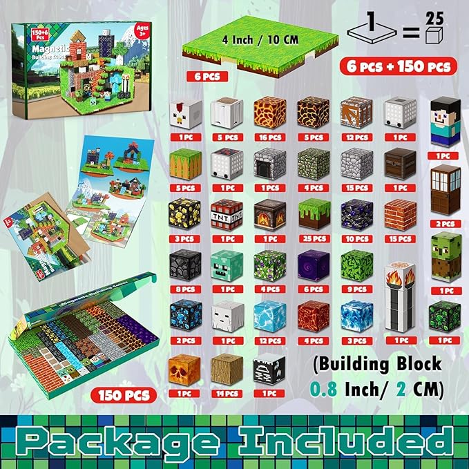 150 PCS Magnetic Blocks - Magnetic Building Block with 6 Baseplate, Stacking Magnets for Kids, Sensory Toy for Toddlers STEM Learning, Birthday Gifts for 3+ Years Old Boys Girls
