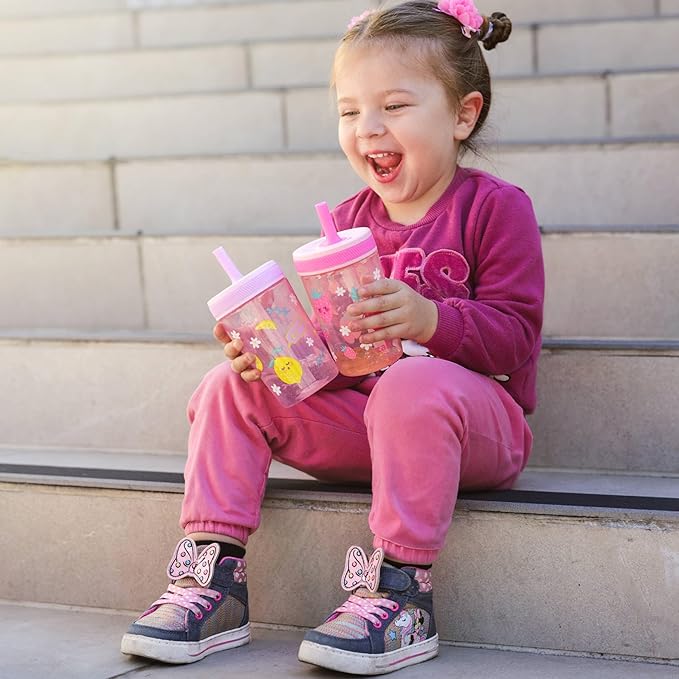 Zak Designs Kelso Toddler Cups For Travel or At Home, 15oz 2-Pack Durable Plastic Sippy Cups With Leak-Proof Design is Perfect For Kids (Sweet Berry, Lemon Zest)