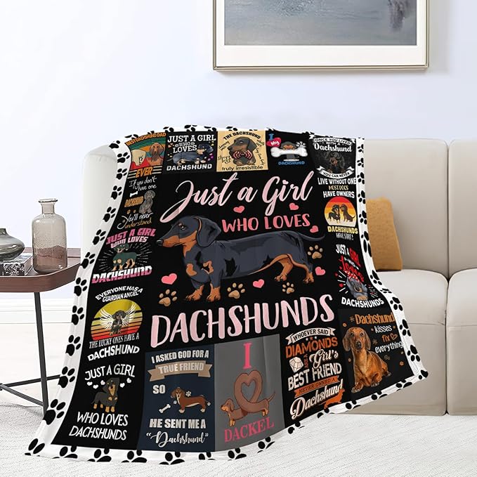 Dachshund Blanket Just A Girl Who Loves Dachshunds Weiner Dog Throw Blanket Gifts for Kids Girls Boys Adults Women Men Super Soft Cozy Plush Fluffy Fuzzy Fleece Blanket Decor 60''X80''
