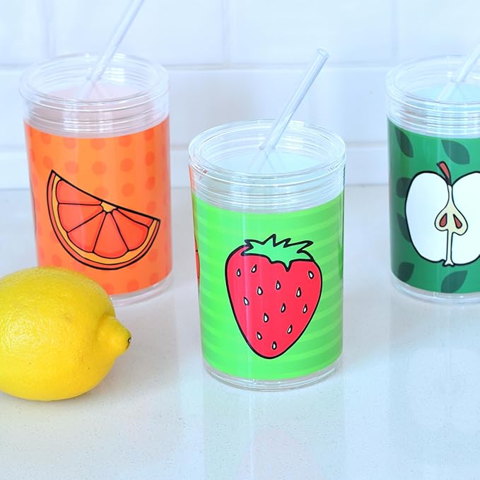 Youngever Kids Tritan Cup with Straws, Reusable 14 Ounce Toddler Cup with Lid and Straw, Unbreakable Kids Tritan Tumbler with Straw (Strawberry)