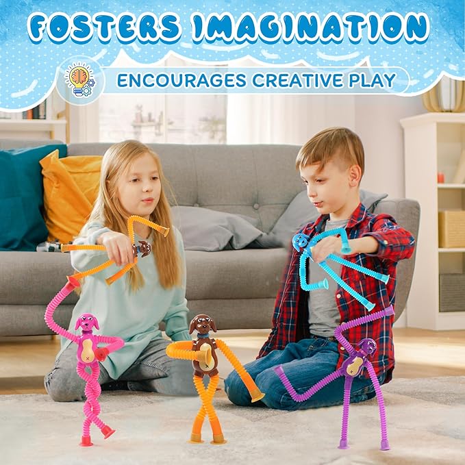 Kindergarten Graduation Gifts,4Pcs Dog Pop Tube Sensory Toys, Dog fidgets Suction ADHD Autism Toy,Fidget Toys Autistic Travel Toys,Dog Party Favors Graduation Decoration Gifts