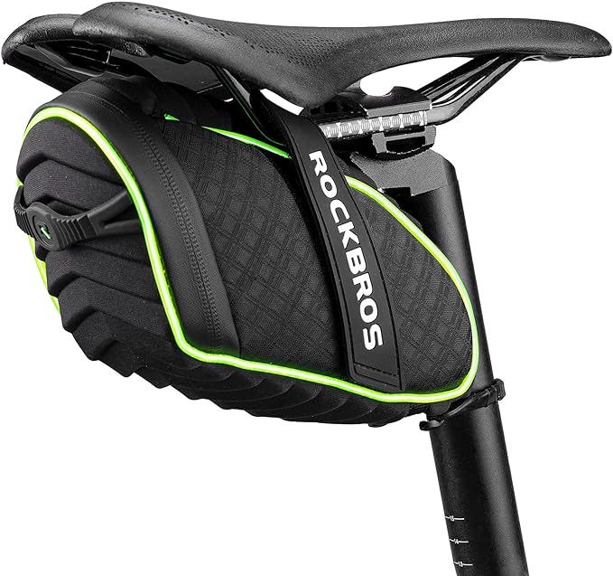 ROCKBROS Bike Seat Bag with LED Light, Waterproof 3D Shell Bicycle Saddle Bag with Rain Cover for Road & Mountain Bikes
