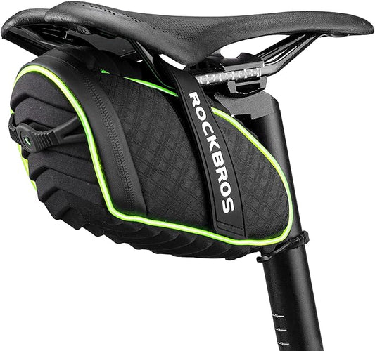 ROCKBROS Bike Seat Bag with LED Light, Waterproof 3D Shell Bicycle Saddle Bag with Rain Cover for Road & Mountain Bikes