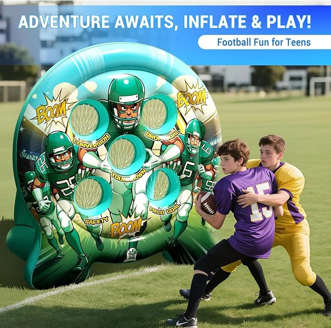 Kids Football Target Toss Game with Junior Size Football - Inflatable Throwing Target Toy - Fun Sports Carnival Party Game - Outdoor Game for Kids
