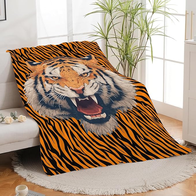 Tiger Throw Blanket Tiger Stuff Gifts for Kids Girls Boys Adults Women Men Soft Cozy Warm Plush Fluffy Fuzzy Fleece Blanket Decor 50''X60''