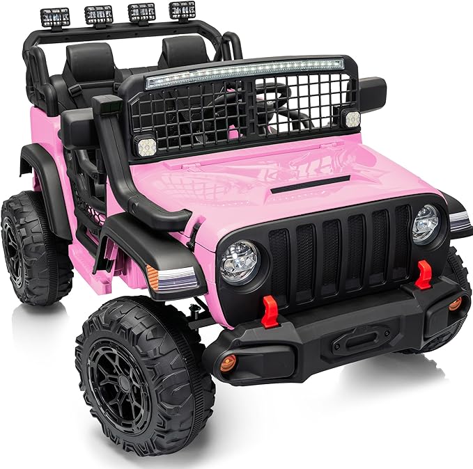 2 Seater Ride on Car Toy, 24V 4WD Electric Car for Kids 4-8 with Remote Control, 4x200W Motors, Capacity 110 lb - Light Pink