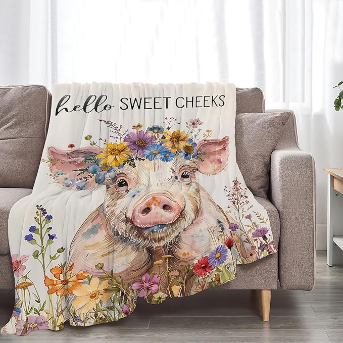 Funny Pig Farm Throw Blanket - Soft, Warm & Cozy Fleece for Couch, Sofa, Bed - 50"x40" - Funny Animal Gift for Girls, Women, Men, Kids, Adults