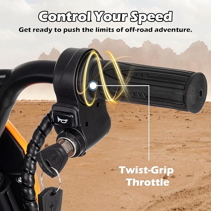 24V Electric Dirt Bike for Kids, 250W Electric Motorcycle Up to 11 MPH & 10 Miles Long-Range, Twist-Grip Throttle, 12" Knobby Tires, Spring Suspension, Music, Orange (Without Cover)