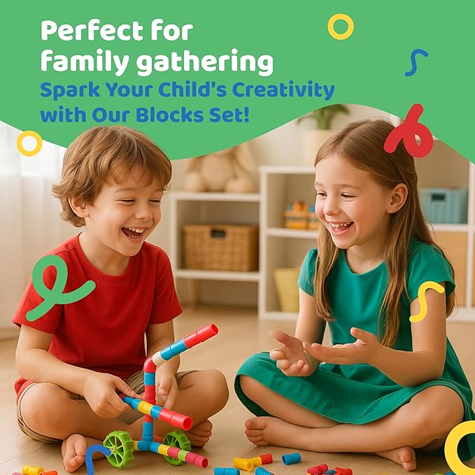 144 PCS STEM Pipe Building Blocks - Colorful Tube Construction Set for Kids Age 3+, Sensory Educational Learning Toys for Boys & Girls, Creative Engineering Building Kit for Preschool & Toddlers