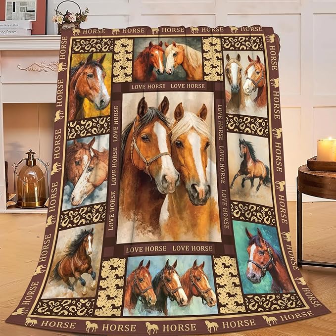 Horse Throw Blanket Horse Stuff Gifts for Kids Girls Boys Adults Women Men Soft Cozy Warm Plush Fluffy Fuzzy Fleece Blanket Decor 50''X60''