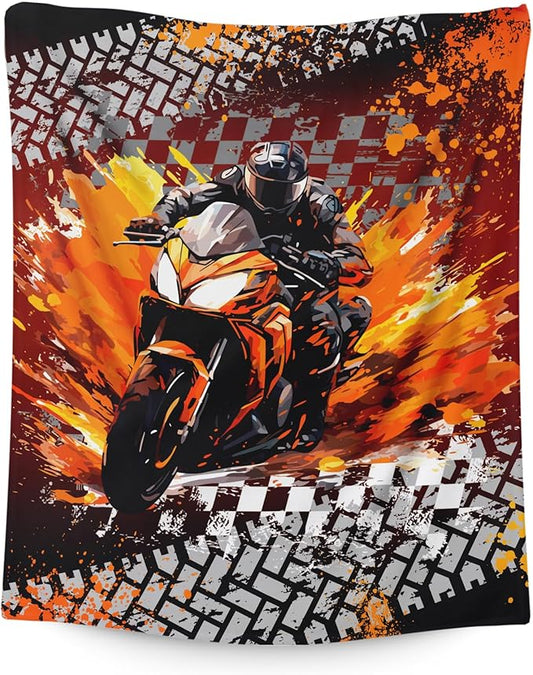 Motorcycle Blanket for Kids Boys Blankets Gift for Son Grandson, Cool Cozy Soft 50 x 40 Inches Flannel Throws for Bed Travel Sofa Living Room
