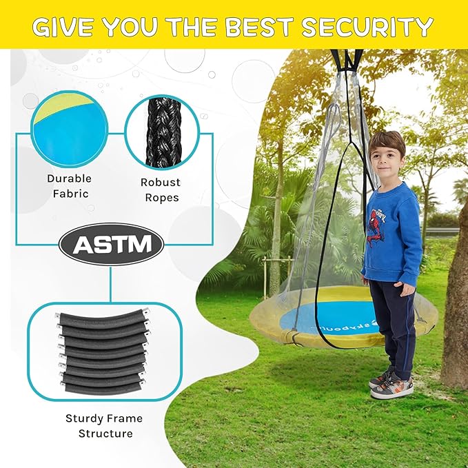 SkyBound Tree Swing Saucer Swing - 600LB Weight Capacity - Outdoor Swing with Hanging Straps - Waterproof Tree Swings for Kids - Tire Swings for Trees - Durable Flying Swing Seat for Children