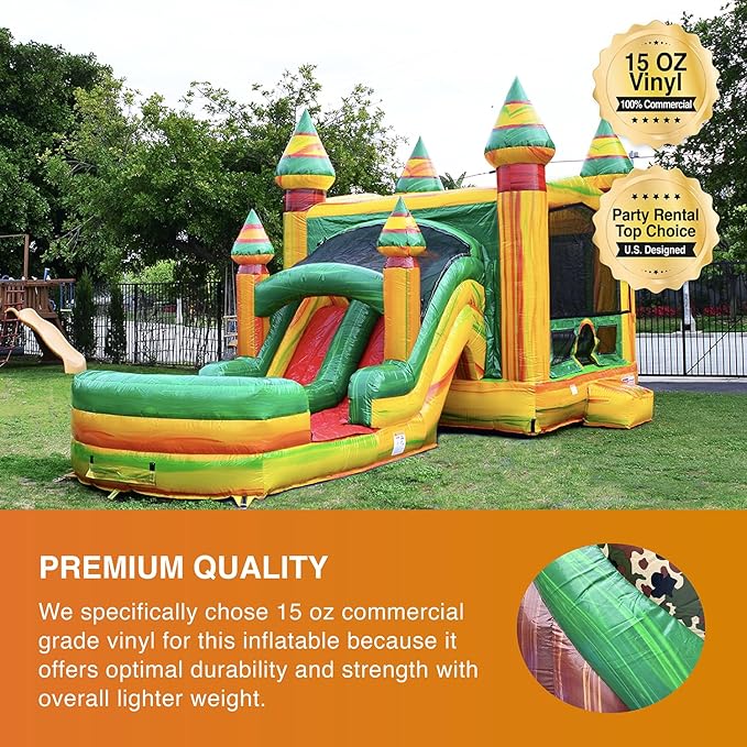 JumpOrange Fiesta Commercial Grade Bounce House Water Slide Combo with Pool for Kids and Adults (with Blower), Basketball Hoop, Wet Dry Use, Outdoor Indoor, Birthday Party, Rental Quality