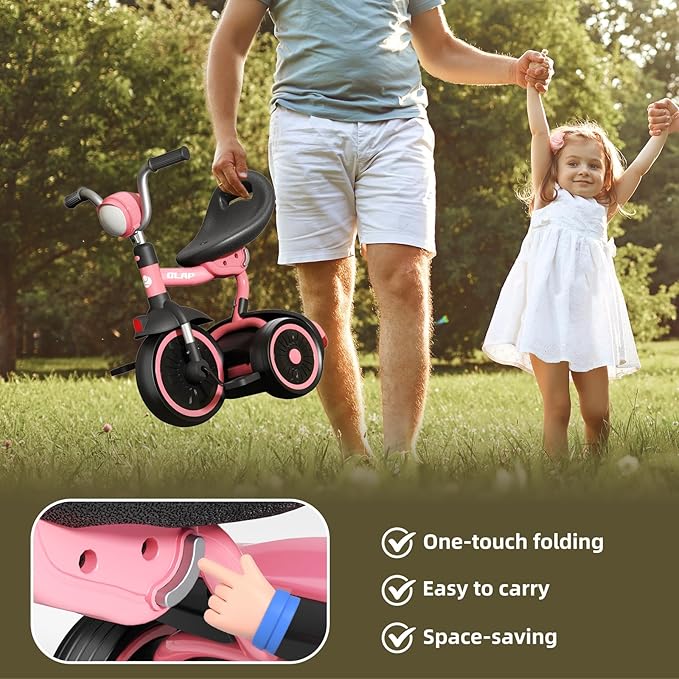 Glaf Toddler Bike for 2-5 Year Olds Tricycle for Toddler 1-3 Kids Tricycle Baby Bike with Adjustable Seat and Storage Basket Kids Trike Toys & Birthday Gifts for 1+ Years Old Boys Girl (Pink)