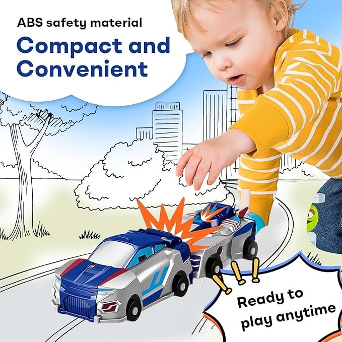 2-in-1 Transforming Race Car Dinosaur Toy DinoDrive – Automatic Transforming Car into Dinosaur, Educational Toys for Boys & Girls, Crash Action & Lights, for Kids(Silver)