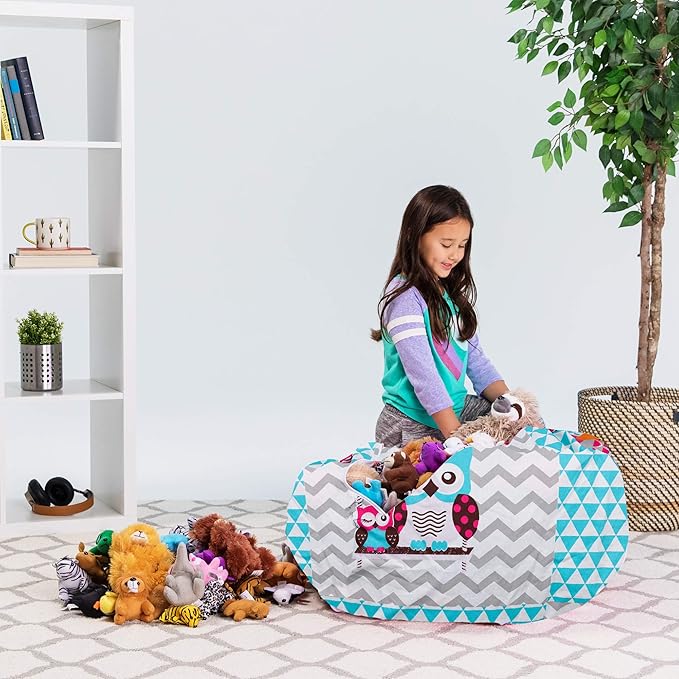 Posh Stuffable Kids Stuffed Animal Storage Bean Bag Chair Cover - Childrens Toy Organizer, Large-38 - Canvas Owls White and Blue