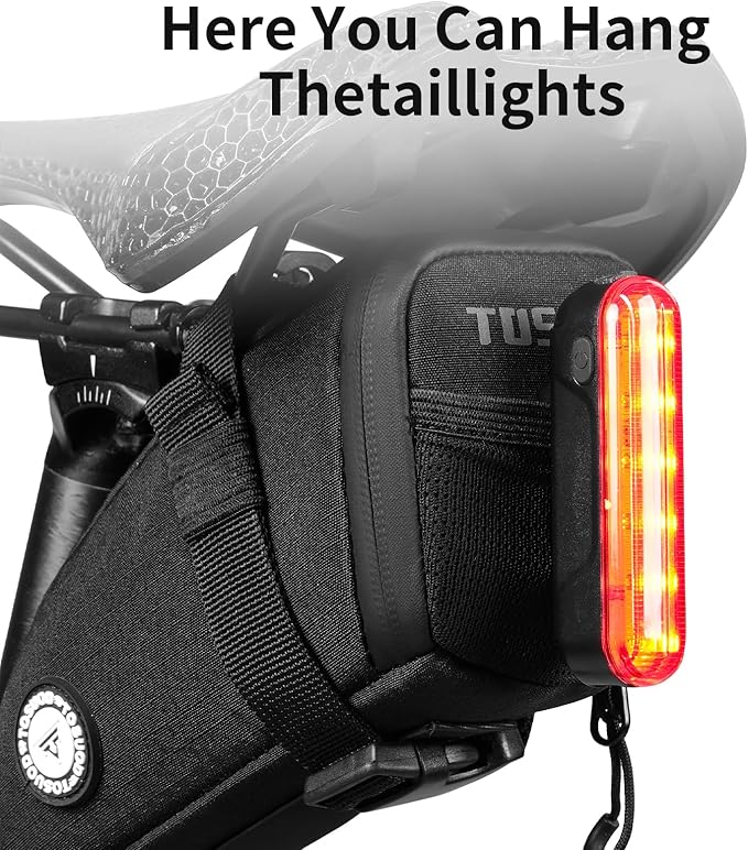 1.2L Aero Horn Bike Seat Bag Waterproof, PU Fabric & Taped Zipper, Bike Bag Reflective Logo & Taillight Mount, Tool-Free Straps, Bike Saddle Bag