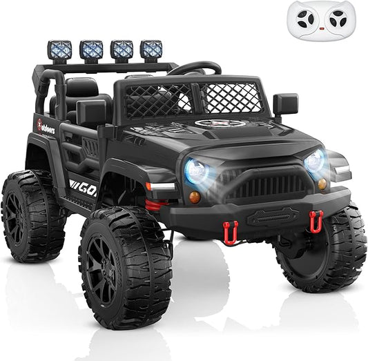 ANPABO 24V Ride on Toys for Big Kids, 2 Seater, 4x200W Motors, EVA Tires, Remote Control, 4 Shock Absorbers, Bluetooth, Electric Ride on Car for Kids 3-8(Black)