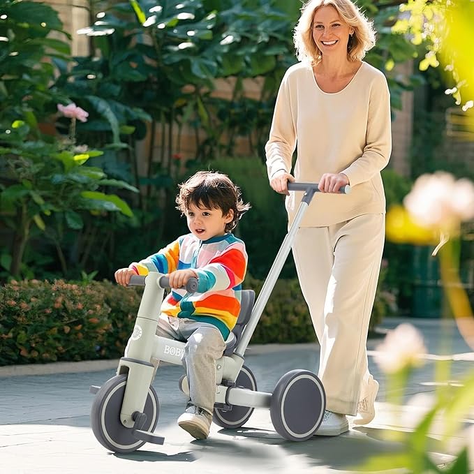 5-in-1 Tricycle for Toddlers 18 Months to 5 Years Old, Toddler Bike, Kids Tricycle with Push Handle and Backrest, Toddler Balance Bike with Easy Assembly for Boys and Girls.(Green)