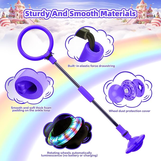 Ankle Skip Ball for Kids, Foldable Skip Ball with Colorful Flash Wheel, Indoor & Outside Game Toys, Christmas Birthday Gifts Toys for Girls and Boys Age 4 5 6 7 8 9 10 Years Old