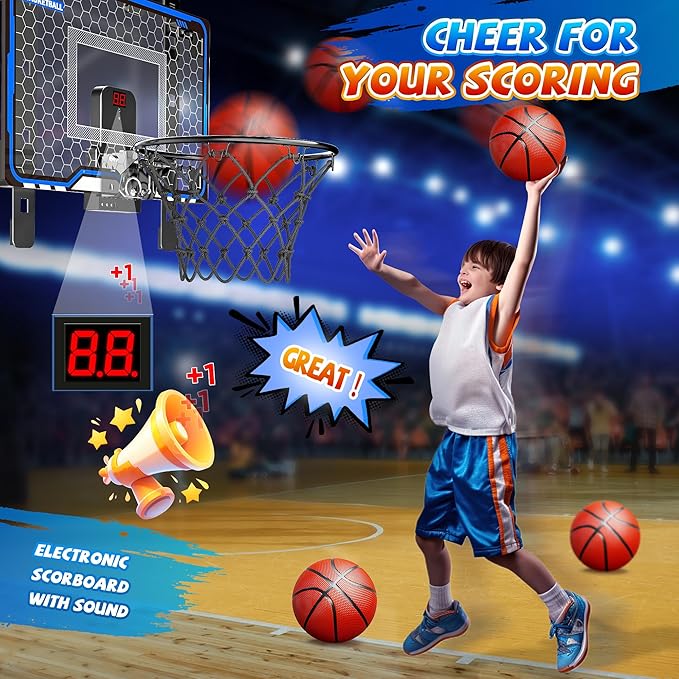HopeRock Indoor Basketball Hoop Toys for Kids, Adjustable Height Basketball Hoop Over The Door, Mini Hoops with Scoreboard, Basketball Toys Christmas Birthday Gifts for Boys Age 4 5 6 7 8 9 10 11 12+