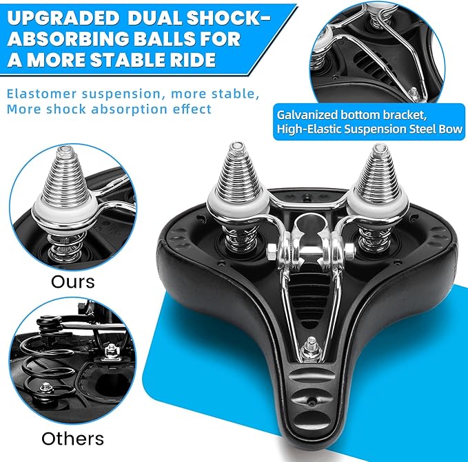 Wide Bike Seat for Men Women Comfort, Large Soft Padded Bicycle Seat Cushion, Oversized Comfortable Replacement Saddle for City & Mountain Bicycle, Beach Cruiser, Ebike, Scooter, Stationary Bike