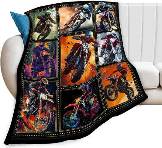 Motorcycle Blanket, Motorcycle Throw Blanket, Racer Sports Gifts Blankets Stuff Fleece Flannel Plush for Men Boys Women Girls Lovers Adults Soft Bedding Gift for Sofa Bed Office Home Decor 50"x40"