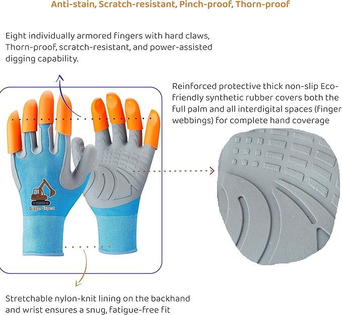 Kids Claw Digging Gloves, Garden & Beach Play Digging Gloves for Children Ages 6-12, Outdoor Exploration
