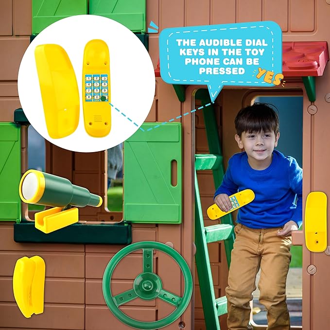 Playground Accessories Swingset Steering Wheel Plastic Telescope Telephone Swingset Phone Toy for Kids Outdoor Playground Backyard Treehouse