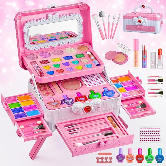 Kids Makeup Sets for Girls Toys - Washable Makeup for Kids with Mirror, Real Dressing Table with Stand, Princess Play Makeup Kit Perfect for 3 4 5 6 7 8-12 Year Old Girls Birthday & Christmas