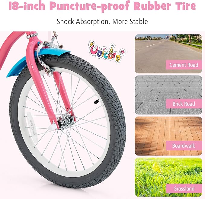 BABY JOY Kids Bike, 12 14 16 18 Inch Children Bicycle w/Detachable Training Wheels, Storage Basket, Adjustable Seat & Handlebar, Bow or Streamer, Girls Bike for 3-8 Years Old