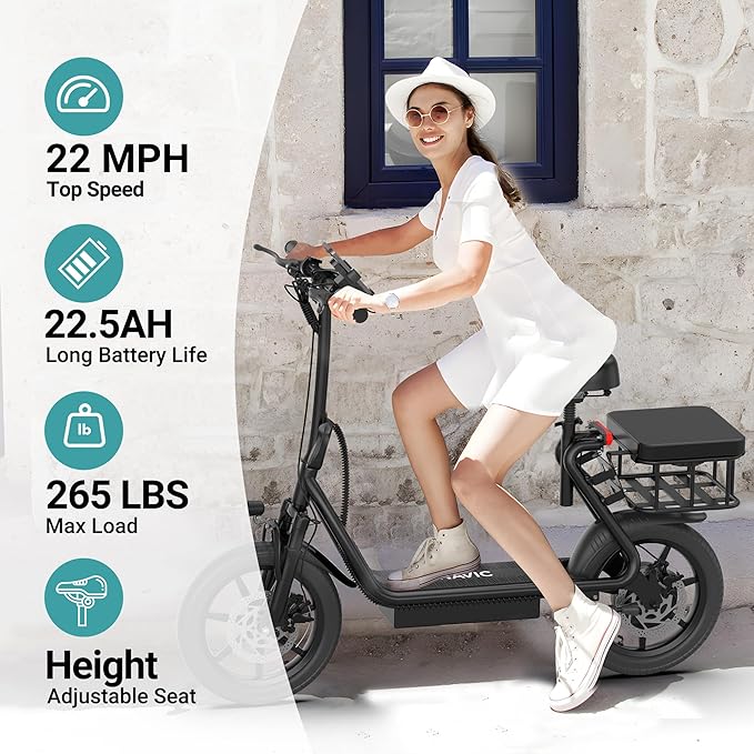 NAVIC Electric Scooter with Dual Suspension/Braking, 350W/500W Motor, 19/22 Mph, Max 22/27/49Mi Range, Foldable E Scooter for Adults with App