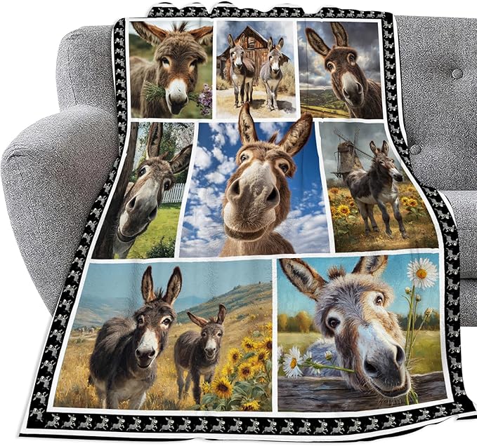 Donkey Throw Blanket Ultra Soft Donkey Flannel Blanket Lightweight Cozy Print Blankets Gift for Women and Men Couch Sofa Bed 60" x 50"