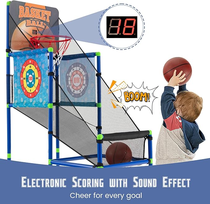 Giantex Kids Basketball Hoop Arcade Game, 2 in 1 Indoor Outdoor Arcade Basketball Game Set w/Electronic Scoreboard, Sound Effect, Ball Pump, 8 Balls, 2 Basketballs, Great Gift for Boys, Girls Ages 3+